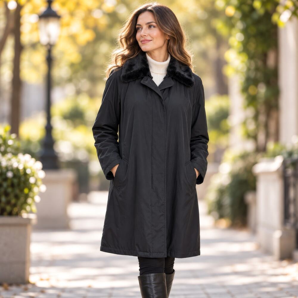 W for London Fog Gena Fur Collar 3 -in-1 Trench Coat Women L Winter Minimalist